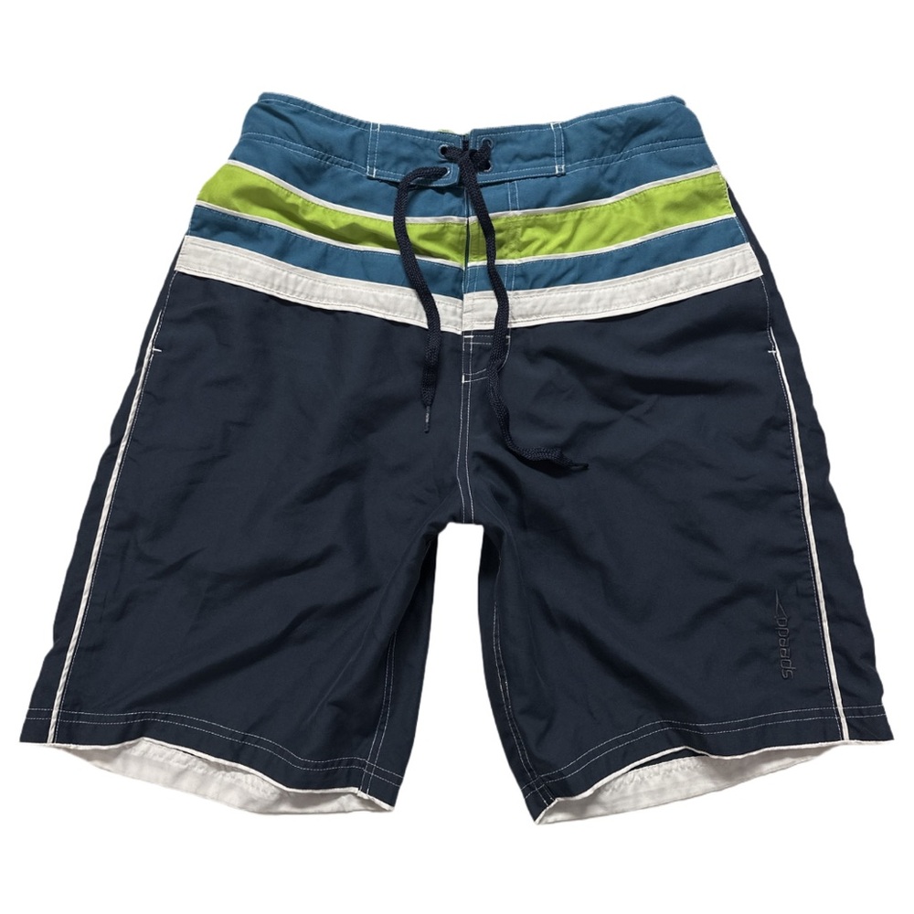 Y2K SPEEDO men's navy/multi lined 10" board shorts, M.